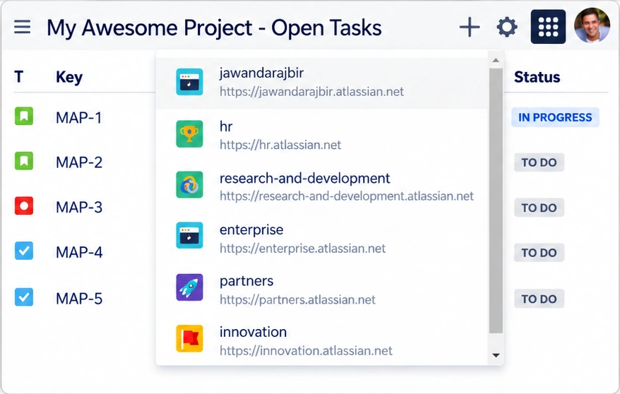 Switching between multiple connected Jira Cloud sites in the extension popup